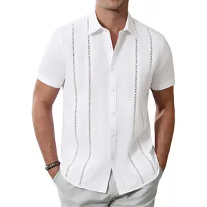 Men's Cuban Guayabera  Cotton Linen Short Sleeve Button Down  Casual Summer Beach Camp shirts