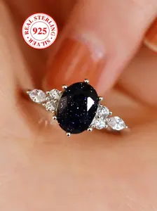 S925 Sterling Silver Artificial Zircon Decorated Ring, Elegant Promise Ring for Girlfriend, Fashion Jewelry Accessories for Women As Gift, Artificial Zircon Rings