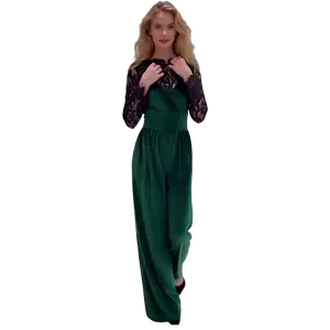 True Gleam Women's Emerald Velvet Jumpsuit & Lace Top Set Elegant Long Sleeve Top with Wide-Leg Jumpsuit for Spring Fall Casual Luxury Collection Black Chic rave outfits matching sets