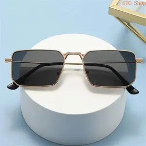Retro Rectangular Sunglasses, Viral Designer Metal Eyewear, UV400 Durable Protective Lens, Classic Slim Sturdy Frame Build, Unisex Trendy Driving Shades, Daily Outdoor Casual Accessory outdoorfun, Sunglasses For Women, Men's Sunglasses