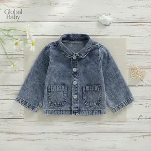 Global Baby Kid Boys Denim Shirt Long Sleeve Lapel Button Closure Pocket Decor Casual Toddler Girl Boy Jean Jacket Solid Long Sleeve Lapel Button Down Denim Coat Fall Warm Clothes