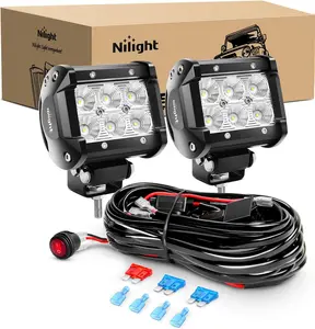 Nilight 2PCS 4-Inch 18W High-Power Flood LED Light Bars, Waterproof Off-Road Led Lights with Wiring Harness for Trucks, Boats