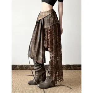 Women’s plaid print skirt, street-fashion casual irregular linen skirt, suitable for everyday wear, all-season women’s underwear GARMENTARY