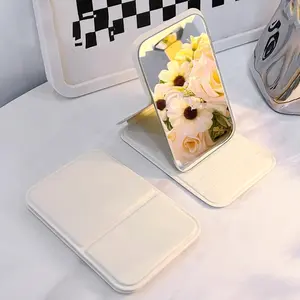 Folding PU Leather Makeup Mirror, Portable Handheld Vanity Mirror with Adjustable Stand, Compact Ultra-Thin Travel Mirror for Daily Use