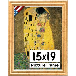 15x19 Antique Gold Picture Frame .75 Inch Wide - Gold Wall Decor Handmade Solid Wood Frame with Preinstalled Hangers and UV Blocking Plexiglass