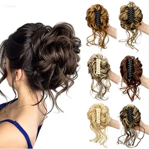 Curly Messy Bun Hairpiece With Claw Clip, Synthetic Ombre Hair Extension, Easy Instant Ponytail for Daily & Festival Styling