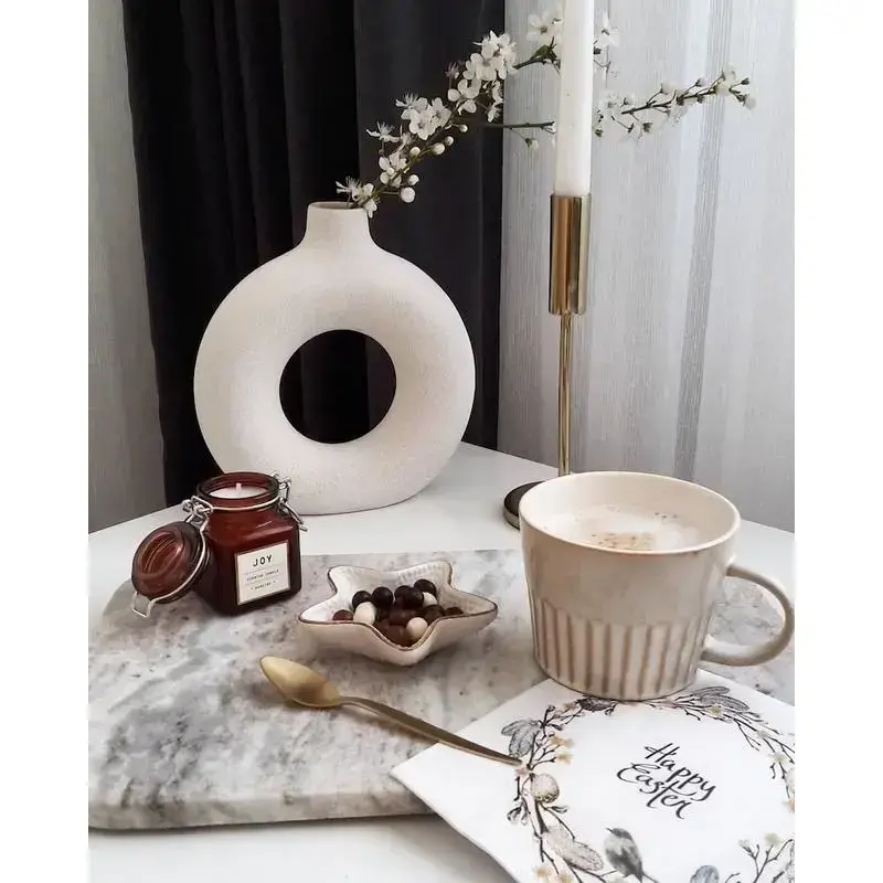 Set of 2 Circular Hollow Ceramic Vase, Donut Modern Vase, Small and Large Donut Vase, Nordic Decor, Housewarming Gift, Ring Vase, Boho Decor Decorative Centerpiece Ornaments Set of 2 Circular Hollow Ceramic Vase, Donut Modern Vase, Small and Large Donut Vase, Nordic Decor, Housewarming Gift, Ring Vase, Boho Decor Decorative Centerpiece Ornaments