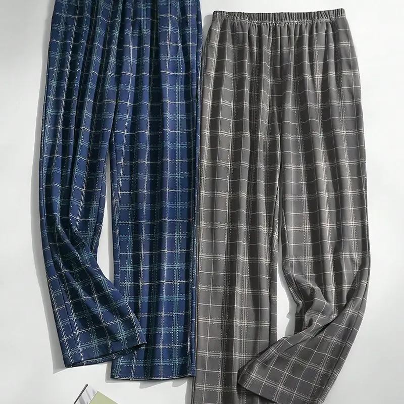 Men's Plaid Pajama Pants Set, 2-Pack Polyester Blend Sleepwear Bottoms, Casual Fall & Winter Lounge Wear, Comfortable and Stylish, Loungewear