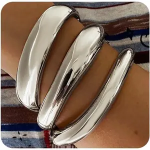 PCS   Cuff Bangle Bracelets For Women Trendy Hinged Cuff Open Wide Chunky Bracelet Irregular Minimalist Bangle