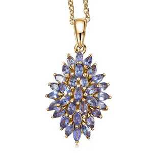 Tanzanite 3.00 ctw Pendant in 18K Yellow Gold Plated with ION Plated Yellow Gold Stainless Steel Necklace 20 Inches
