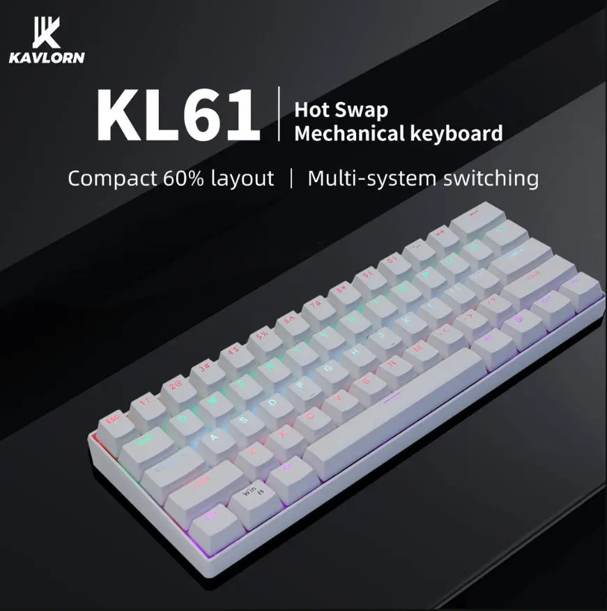 KAVLORN KL61 60% Hot Swappable Mechanical Keyboard, 61 Keys RGB Backlit Wired Gaming Keyboard, Blue Switch PBT Keycaps, Compact Mini Keyboard for PC Mac Laptop Gamers