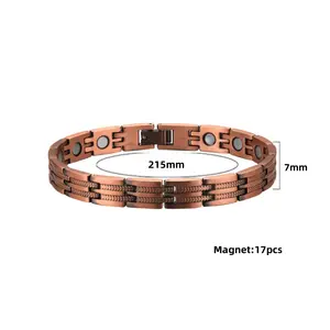 Customized Pure Copper Bracelet with 17pcs Magnets 215mm Length 7mm Width High Magnetic Band for Magnetic Therapy Gift Box Packaging