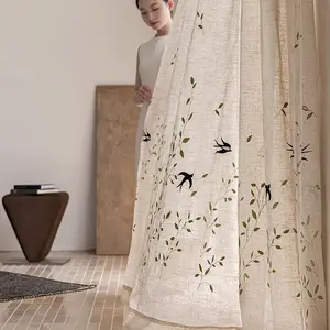 French Cream Style Drapes, Minimalist Design, Light Luxury Farmhouse Look, Semi-Sheer Curtains for Living Room & Bedroom, Window Curtain