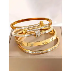 Women's Elegant Fashion Bangle Bracelet, Stainless Steel Jewelry for Party, Daily Clothing Decor, Trendy All-match & Exquisite Jewelry for Birthday Gift