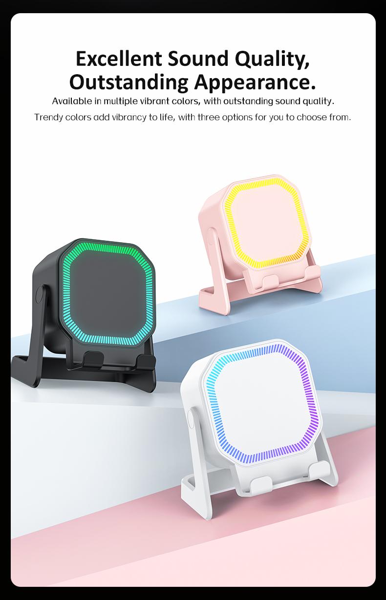 Wireless Induction Audio Speaker Stand - 5-in-1 360° Adjustable Phone/Tablet Holder with 1500mAh Built-in Battery, Colorful Ambient Light - Gift for Men