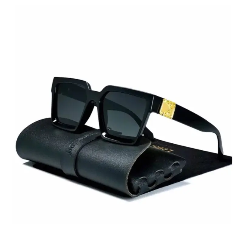 Men's Hip Hop Sunglasses, Classic Black Statement Frame with Gold Medallion, Cool Dark Lens Streetwear Eyewear, Cool Sunglasses, Trendy Styling Sunglasses