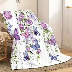 Soft & Cozy Floral and Butterfly Print Blanket - Versatile for All Seasons, Perfect for Couch, Bed, Car, Office, Camping, Travel - Ideal Birthday Gift for Boys and Girls
