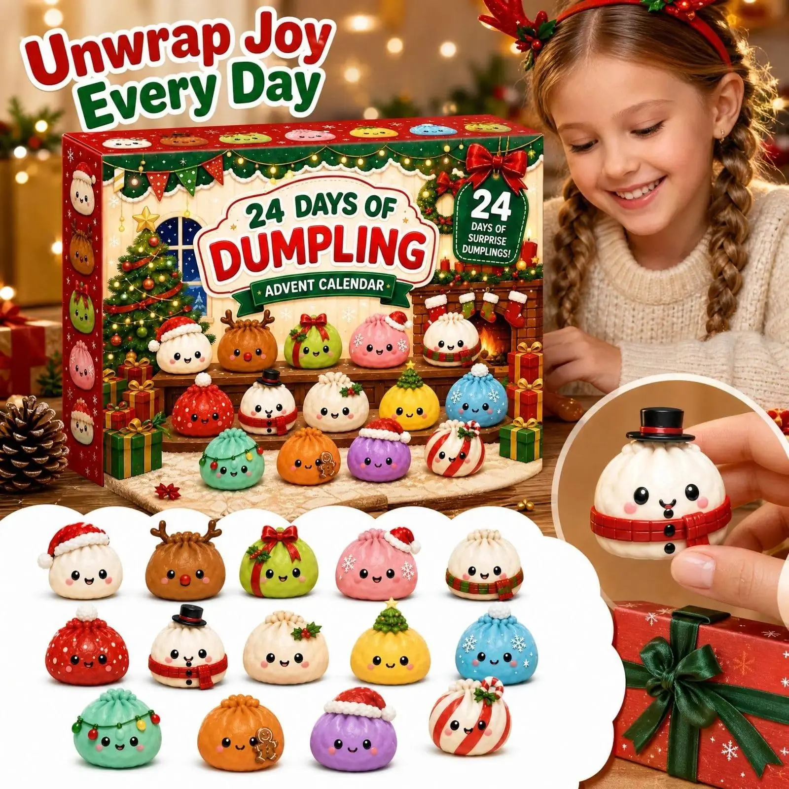 Christmas Mini Squishies Advent Calendar 2026, 24-Day Holiday Countdown Fidget Stress Relief Set, Cute Dumpling Squeeze Figures for Indoor Recreation, Stocking Stuffers, Xmas Party Favors, Small Surprise Gifts for Kids Teens Adults