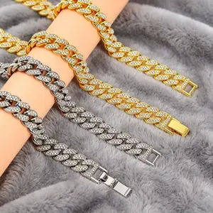 14mm Moissanite Cuban Link Chain Bracelet and Necklace Set Men Women Iced Out Hip Hop Rapper Jewelry Valentine's Day Gift Luxury Diamond Look