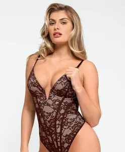 Popilush Lace Corset Style Deep-V Neck Shapewear Bodysuit Official Casual Bra-LIVE