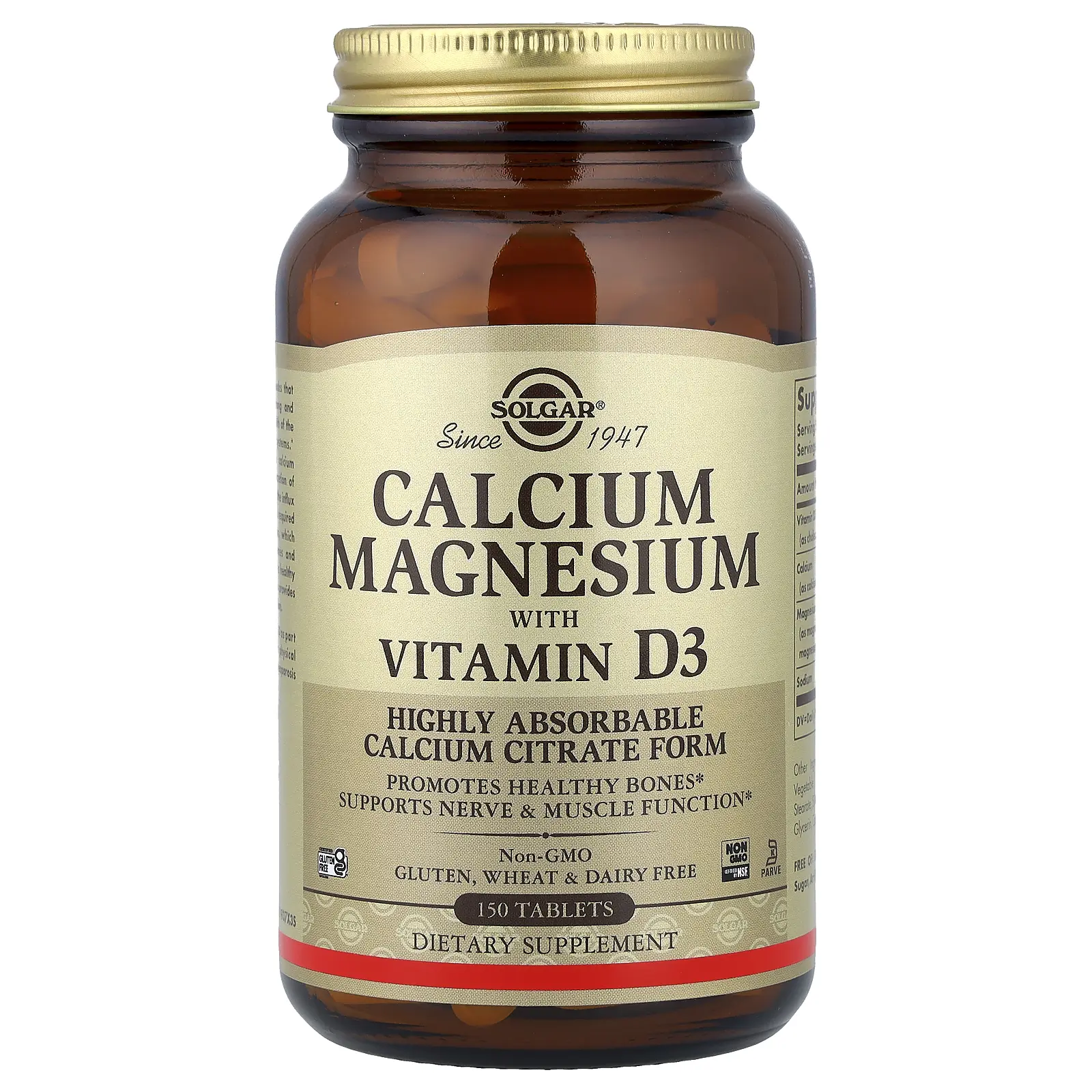 Solgar Calcium Magnesium with Vitamin D3, 150 Tablets