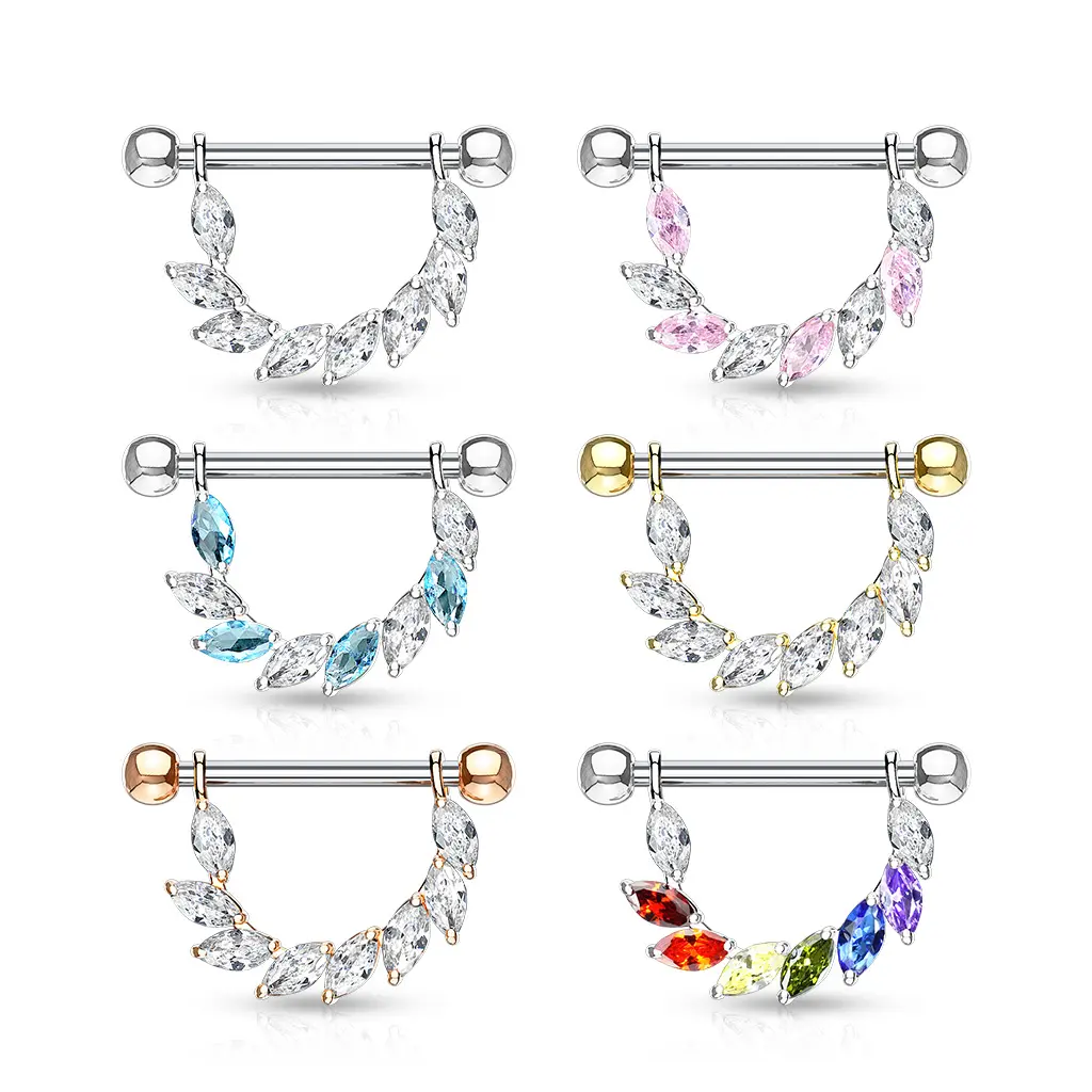 Marquise CZ Bridge Septum Ring Barbell Dangle Nipple Ring with 316L Surgical Steel Barbell