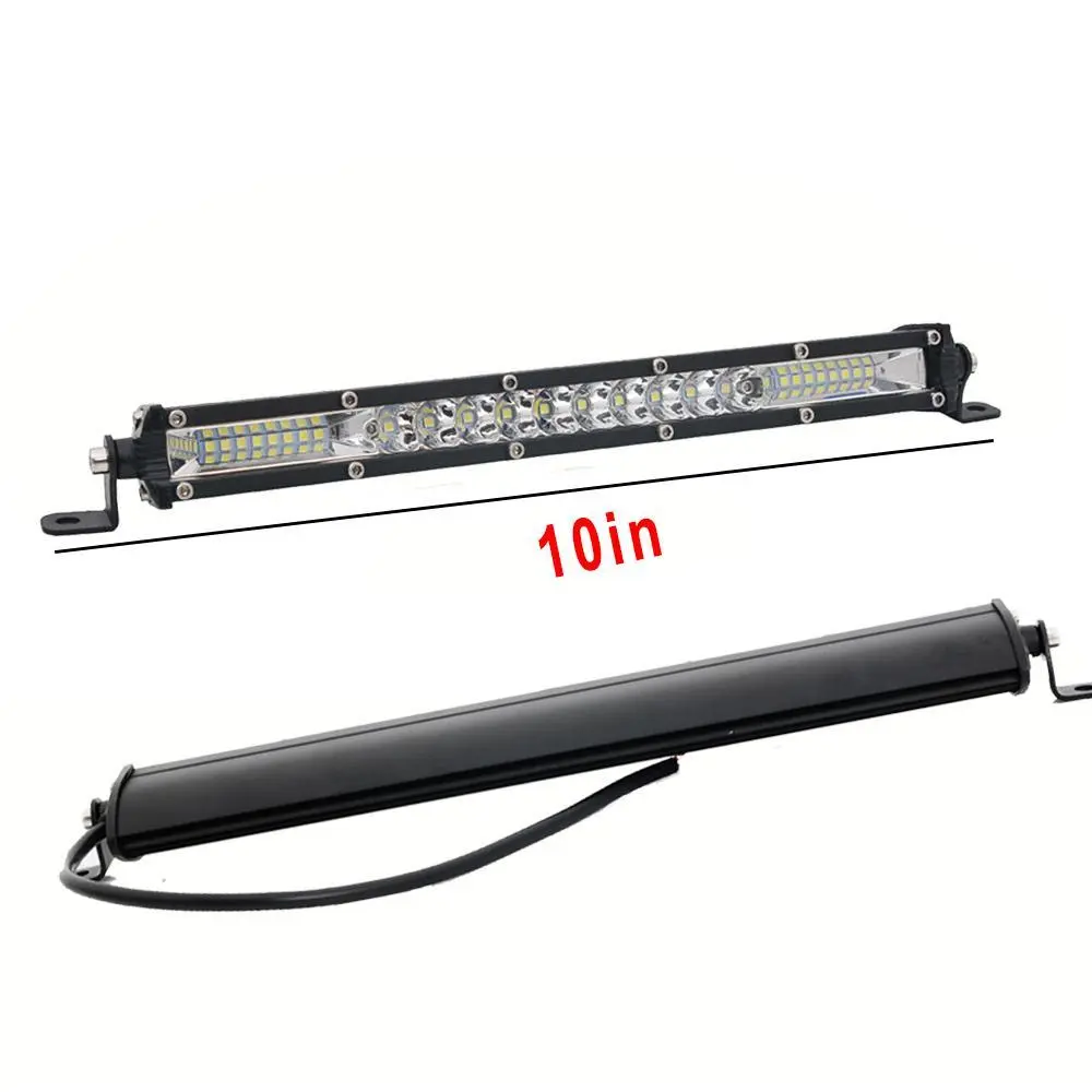 10-Inch Slim Single-Row Aluminum LED Work Light Bar - Spot-Flood Combo Beam Driving Lamp with Remote Control, Bracket Mount, DC 12V-24V (DC10-30V), Portable Off-Road Truck Aftermarket Accessory