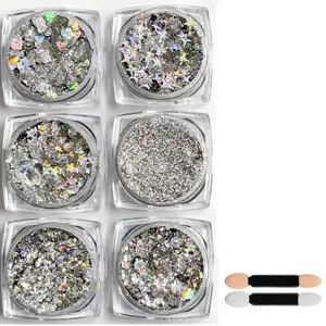 Pro-Grade Glitter Gel for Eyes, Face + Body (Updated 5ML Jar!) by Silver lluminating Highlights - 6 piece Mini Glitter Gel Collection – No-Mess, No Fallout, Longwear, Iconic Makeup Artist Favorite