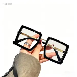Retro Geometric Glasses  Women Men Viral TikTok Aesthetic Eyewear Transparent Lens Bold Square Frame Lightweight Anti Glare Fashion Specs  Reading Laptop Work Selfie Outfit LED Light Blocking Stickers for Sunglasses