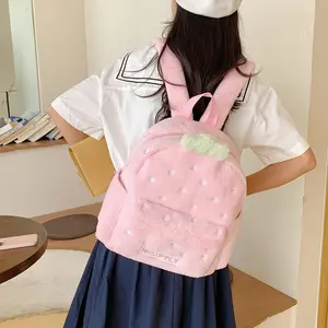 Fashionable Trendy Daily Outing Plush Strawberry Versatile Casual Backpack Commuter Large Capacity