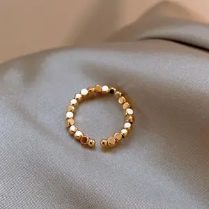 Golden Beads Open Ring - Elegant Design with Round Beads in Gold Finish