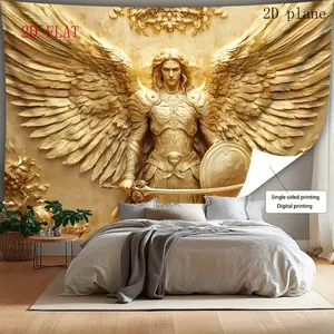 Angel Archangel Michael Golden Tapestry Wall Hanging, suitable for living rooms, bedrooms, offices, dormitories, home wall decoration, party planning, and leisure spaces. Background cloth, wall decoration fabric