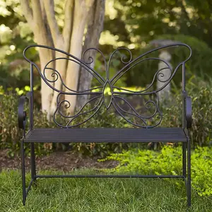 Kirkland's Black Metal Butterfly Outdoor Bench