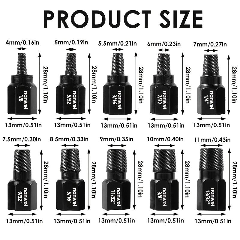 10Pcs Metal Carbide Screw Extractor & Bolt Nut Remover Kit, Easy Out Drill Bits Set for Stripped Bolts & Broken Fastener Removal, Portable Durable Tool for Auto Mechanic Use, Easy Out Tool