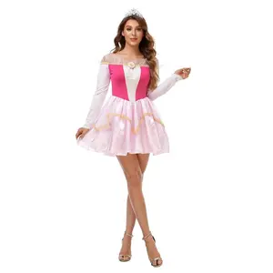 Pink Off Shoulder Ruffle Sexy Sleeping Princess Auro Beauty Dress w/ Tiara