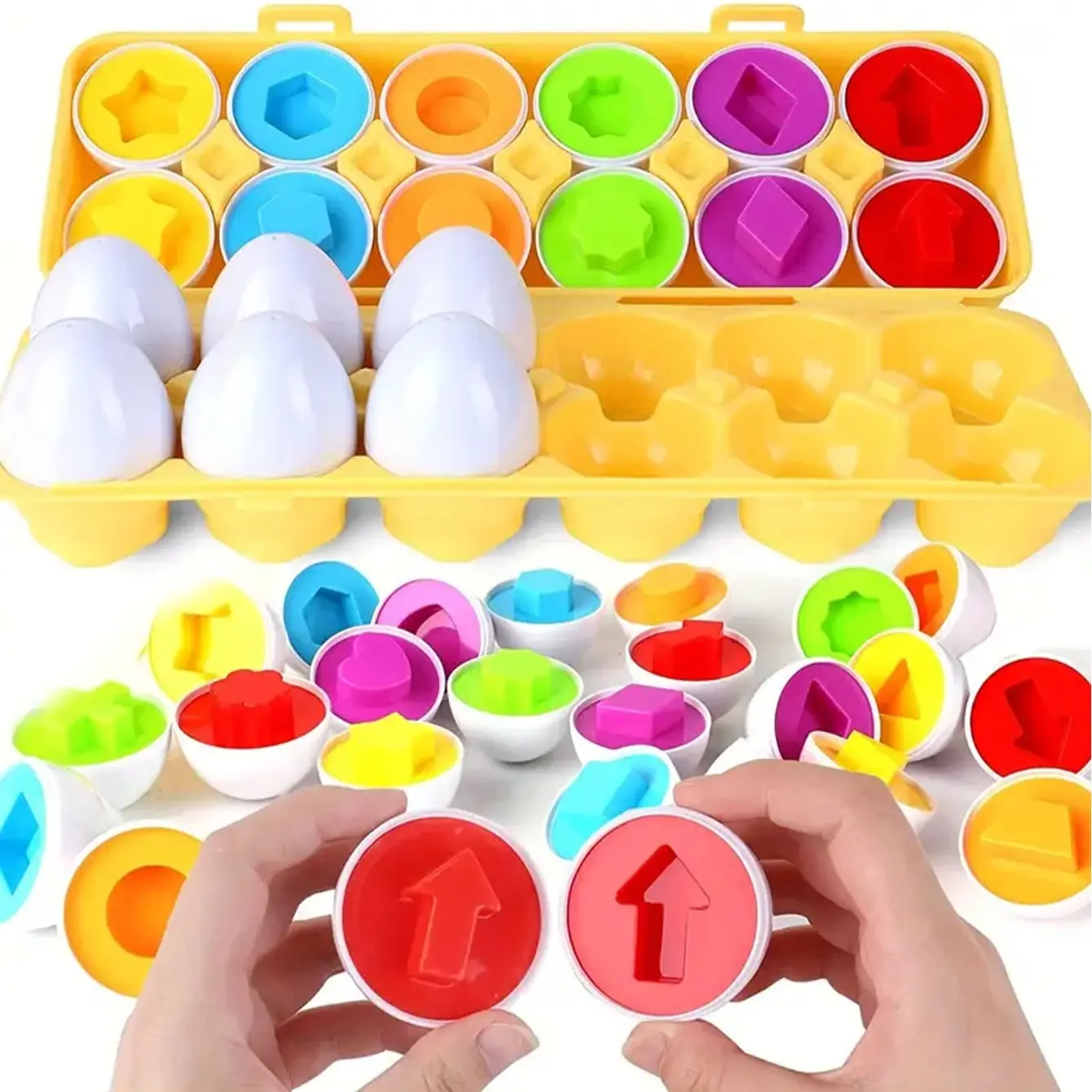 Match Egg 6/12 Piece Color & Shape Sorting Puzzle Set, Multi Activity Playset, Early Learning Educational Toy for Toddlers, Montessori Gift for Kids