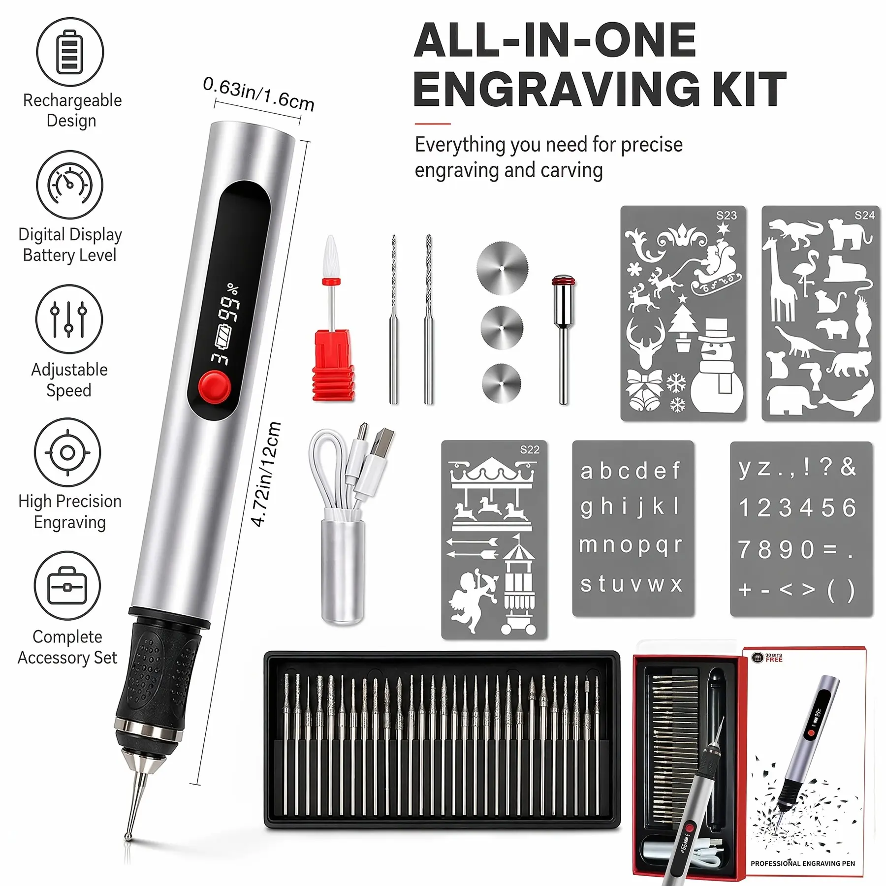 43pcs Cordless Engraving Pen Rotary Tool Kit, USB-C Rechargeable 3-Speed Adjustable Multi-Purpose DIY Carving Set for Wood/Glass/Metal/Jewelry/Nail Art Polishing Drilling Sanding, Portable Professional Craft Tool ForDIY Home Creation, Gift Making.