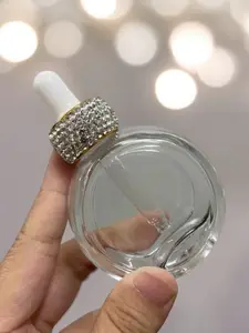 Diamond Embellished Decorative Oval Essential Oil Bottle, High-End Dropper Serum Transparent Glass Bottle, Korean Style Makeup Artwork, All Seasons Use