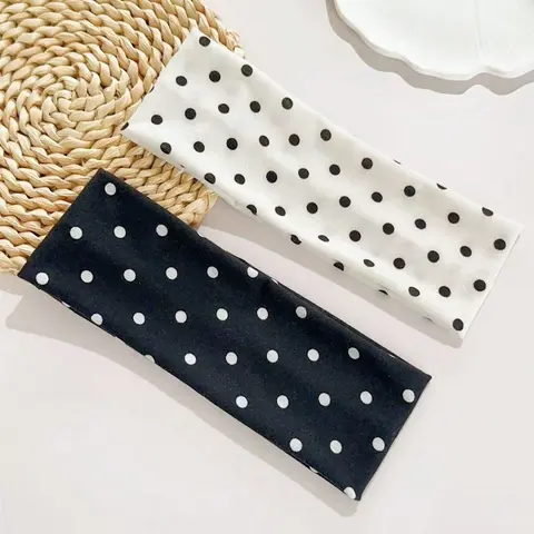 2pcs Women's Polka Dot Print Elastic Headbands, Suitable for Fitness, Running and Yoga, Sports Headband, Gym Headband, Workout Headband, Sweat-Absorbing Hairbands, Fashionable Hair Accessories, Bohemian Style Headbands for Fall, Sweat Wicking Headband