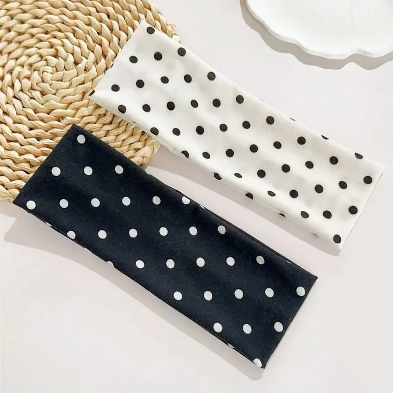 2pcs Women's Polka Dot Print Elastic Headbands, Suitable for Fitness, Running and Yoga, Sports Headband, Gym Headband, Workout Headband, Sweat-Absorbing Hairbands, Fashionable Hair Accessories, Bohemian Style Headbands for Fall, Sweat Wicking Headband