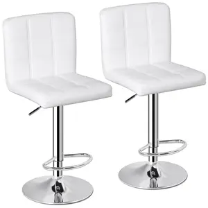 Zenstyle Set of 2 Swivel Bar Stools Adjustable Counter Height Barstools PU Leather White