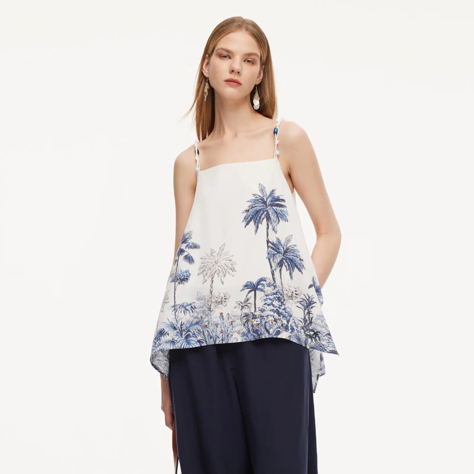 Women's Loose Sleeveless Tencel-Linen Printed Camisole Top