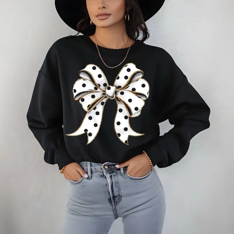 Black and white bow T-Shirt or Crewneck Sweatshirt love casual comfortable super soft relaxed fit unisex Sizing womenswear Streetwear Long Sleeve Top