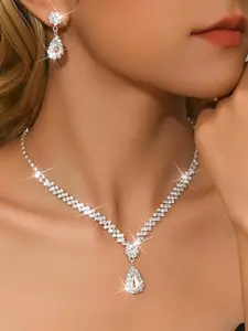 Luxury Fashion Bridal Jewelry Set, Wedding Set, Sparkling Earrings and Necklace Combo, the Perfect Gift for Women