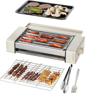 HBN 3-in-1 Hot Dog Roller Grill Machine with Nonstick Plate & Grill Rack, 800W Compact Indoor Electric Sausage Griller for Kitchen, Home, Small Space Use (Beige)