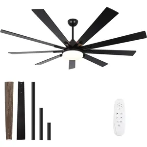72 Inch Large Size Outdoor Ceiling Fan, Black Ceiling Fans with Lights and Remote, 9 Fan , Dimmable, Reversible, 6-Speeds, 3-Colors Temperature, for Living Room/Office/Patio