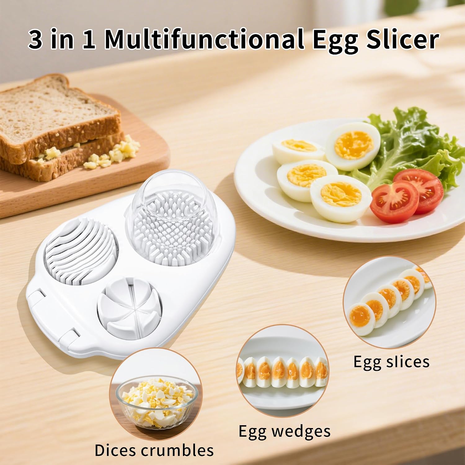 3-in-1 Stainless Steel Utensil - Heavy Duty Chopper with Multiple Slice Modes, Multipurpose Kitchen Gadget for Hard Boiled Eggs, Strawberry Prep, Utensils