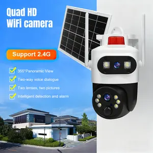 S16-WiFi Solar Security Camera, Dual-Lens 2K HD Outdoor PTZ Camera with 2-Screen Preview, 355° Panoramic View, Color Night Vision, Two-Way Audio, IP66 Waterproof for Home Yard