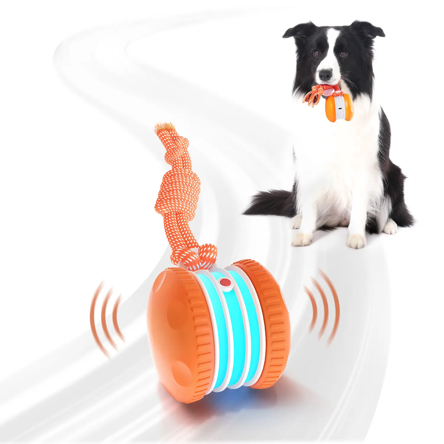 QGI Interactive Dog Ball, Random Path Electric Automatic Moving and Rolling Dog Toy with Rope for Small Medium Large Dogs, Motion-Activated Dog Stimul