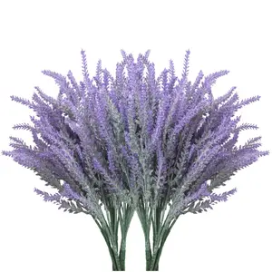 10 Bundles Fake Flowers Artificial Lavender Faux Plastic Plants Purple Flowers for Home Decor Wedding Kitchen Garden Patio Porch Window Box Office Table Centerpieces Indoor Outdoor Decorations